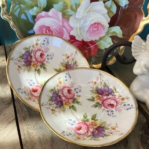 2 Vintage English Queen’s Bone China Saucers